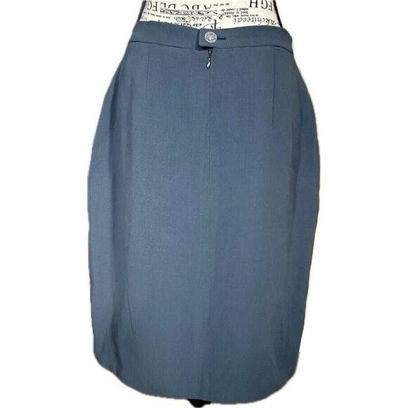 Chloe Size L US 10 Blue Wool Tailored Designer Pencil Skirt FR42 Classic France - Picture 2 of 4